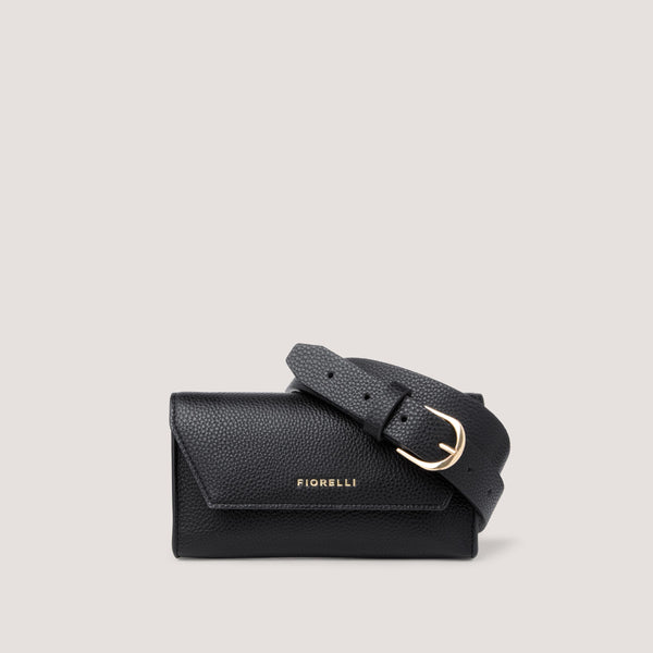 A stylish faux leather belt bag in black.