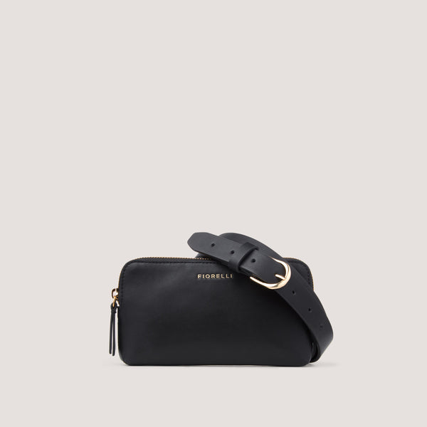 A stylish faux leather belt bag in black.