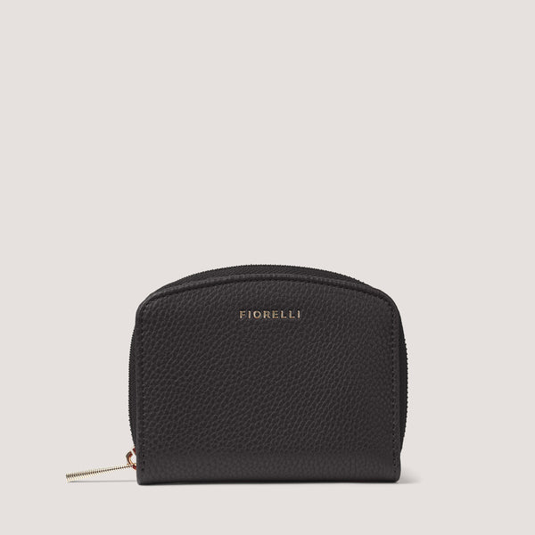 This classic small black curved coin purse features 6 internal credit card slots.