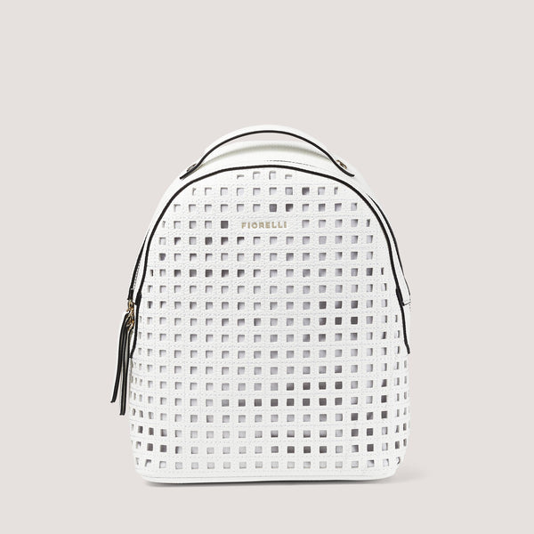 Detailed with a laser-cut geometric pattern, the Anouk backpack features a top grab handle and adjustable straps.