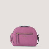 Pink crossbody bag with gold hardware.