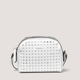 This season, the Anouk crossbody bag comes in white and is detailed with a laser-cut geometric motif.
