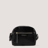 Black croc crossbody bag with gold hardware.