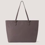 Spacious coffee brown tote with flat base.