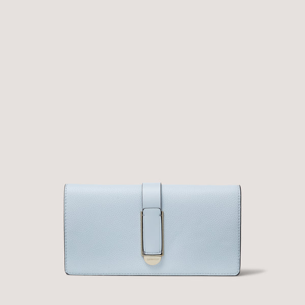 An understated and elegant new pale blue clutch bag that is the perfect day to night companion.