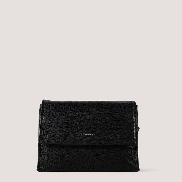 Black crossbody bag with magnetic flap.