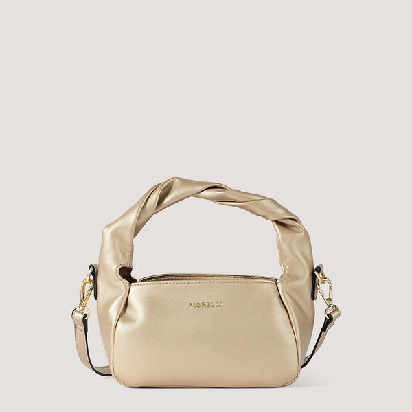 Gold mini handbag with twisted handle.