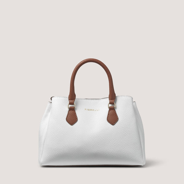 The white and tan Paloma mini handbag features a detachable and adjustable shoulder strap and three practical compartments.