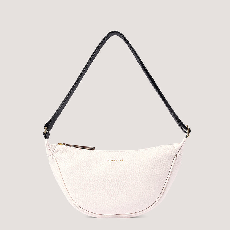 White sling crossbody bag with adjustable webbing strap.