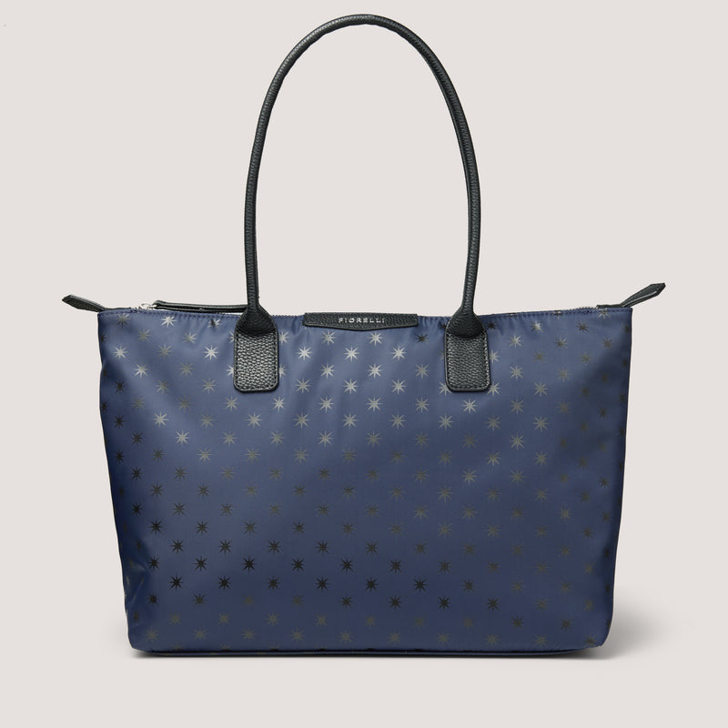 Navy Star print nylon tote bag.