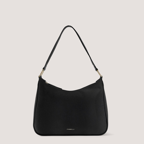 Black hobo shoulder bag with chunky piping.