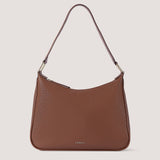 Tan hobo shoulder bag with chunky piping.