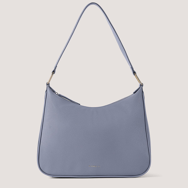 Steel Blue hobo shoulder bag with chunky piping.