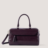 Burgundy croc bowler bag with matching shoulder strap.