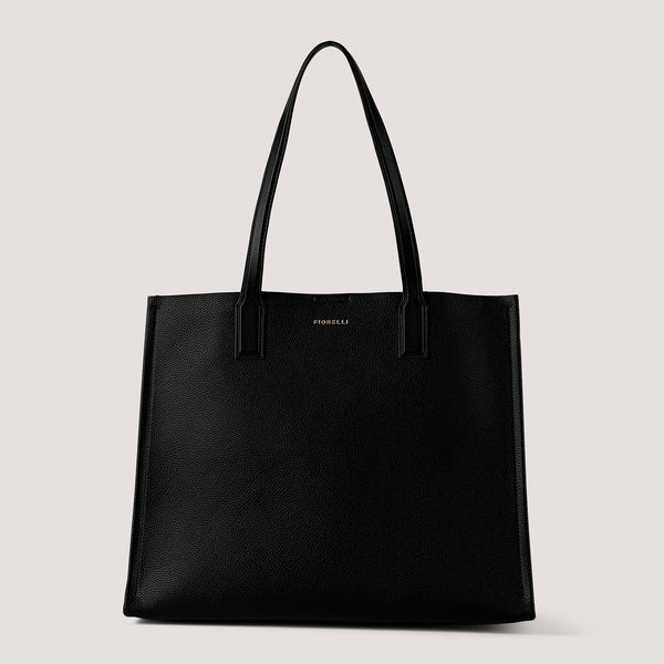 Black large tote bag with cushioned straps.