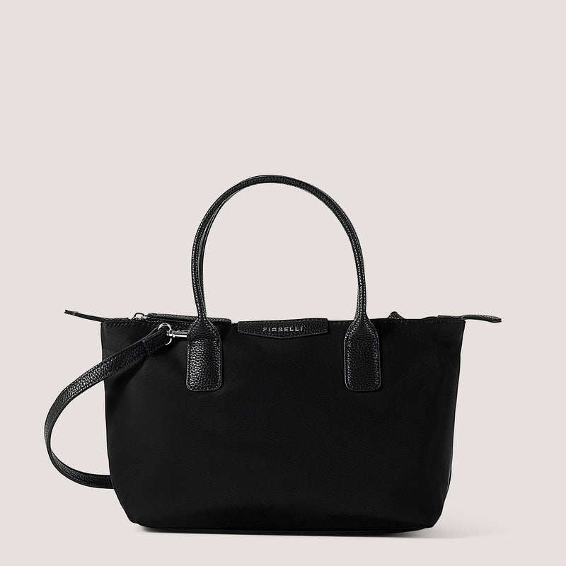 Black nylon tote bag with zip.