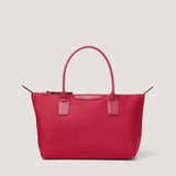 Red nylon tote bag with zip.