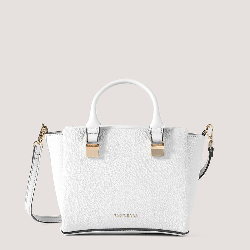 White mini crossbody bag with a slim, adjustable strap.