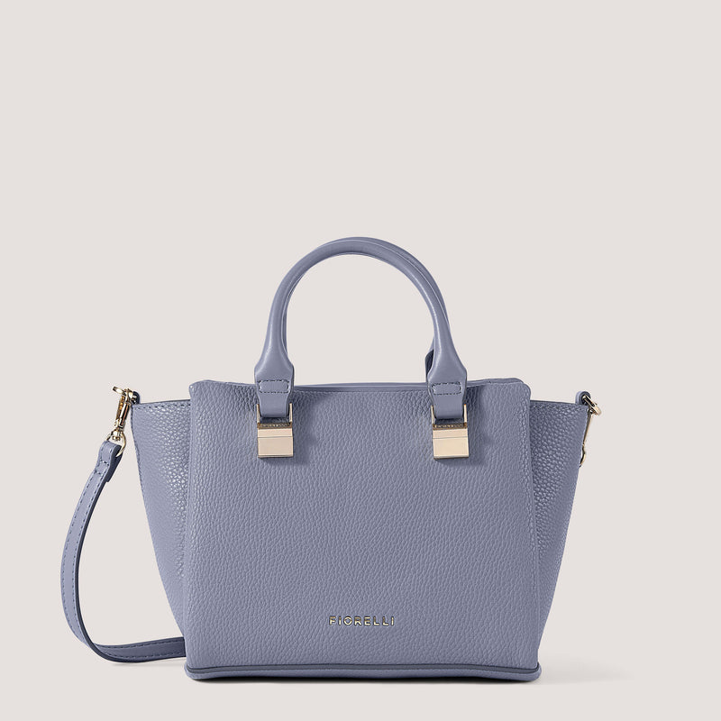 Steel blue mini crossbody bag with a slim, adjustable strap.