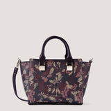 Metallic floral print mini crossbody bag with a slim, adjustable strap.