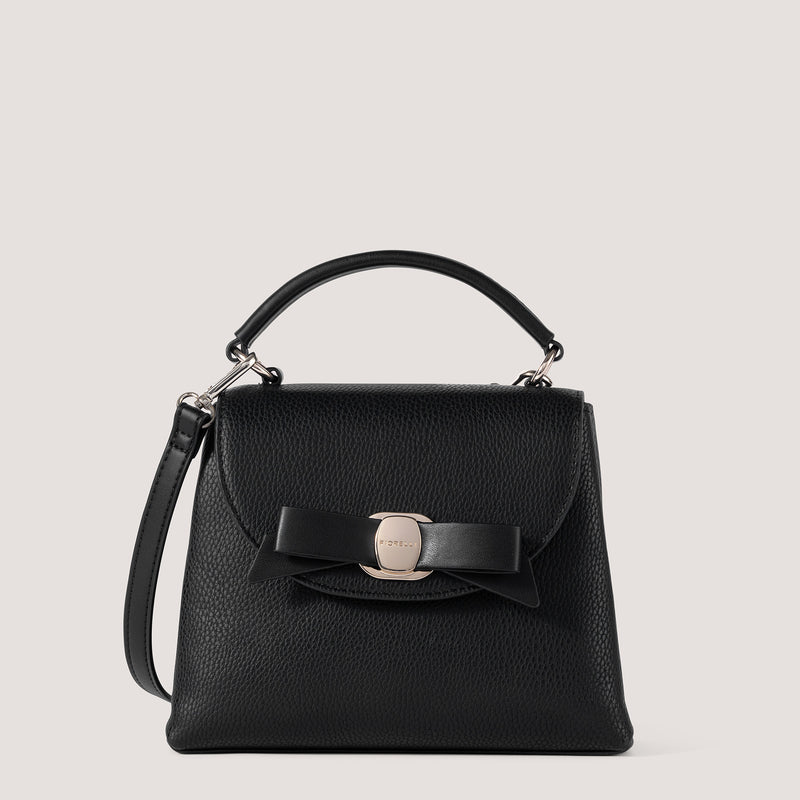 Black mini handbag with bow detail.