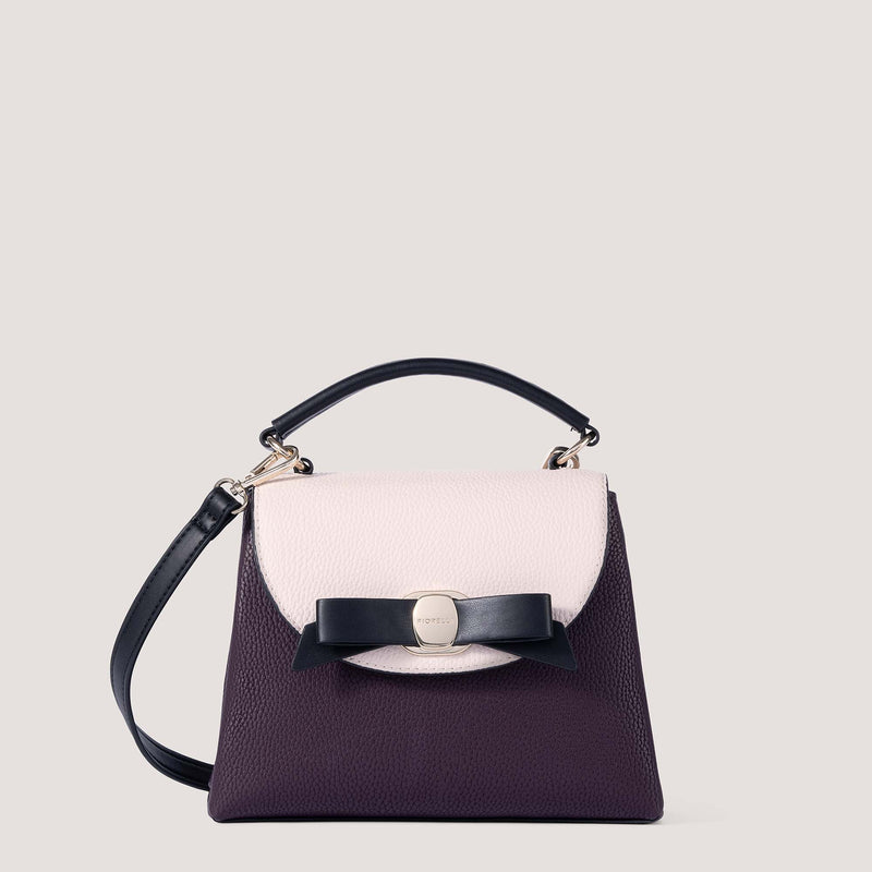 Burgundy, black and white mini handbag with bow detail.