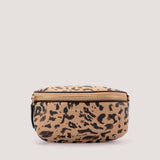 Leopard print belt bag with webbing crossbody strap.