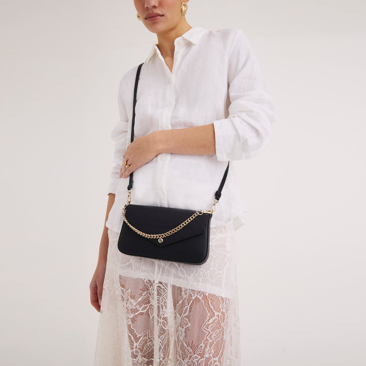 ★athe★ FRILLFrill Black Layered Bag and Shoulder Bag Charlee Black Satin Shoulder Bag | Shoulder Bags | Handbags