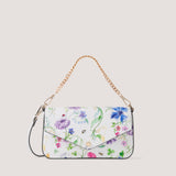 Wildflower print crossbody bag with gold-tone chain handle.