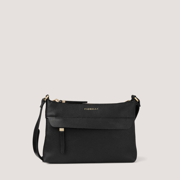 Black crossbody bag with concealed zip pocket.