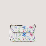 Wildflower print crossbody bag with concealed zip pocket.