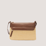 Straw crossbody bag with concealed zip pocket.