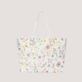 Sprinkled bloom print tote bag with detachable pouch.