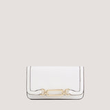 White clutch with detachable chain strap.