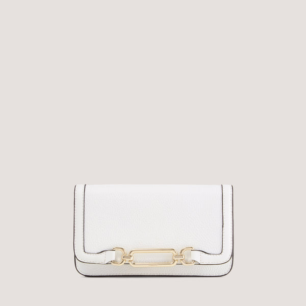 White clutch with detachable chain strap.