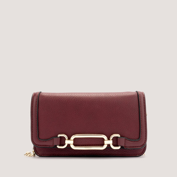 Port Red clutch with detachable chain strap.