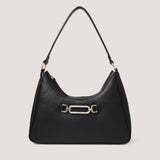 Black shoulder bag with chain-link embellishment.