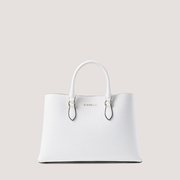 White mini grab bag with crossbody strap.