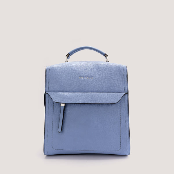 Cornflower blue mini backpack with adjustable shoulder straps.