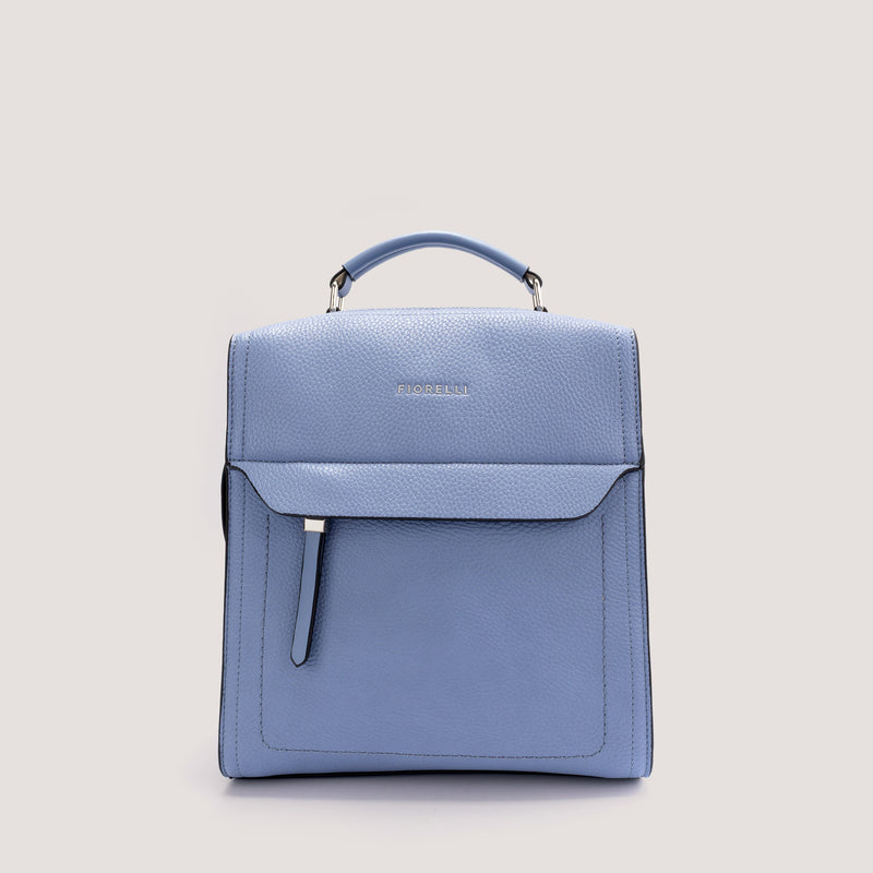 Cornflower blue mini backpack with adjustable shoulder straps.
