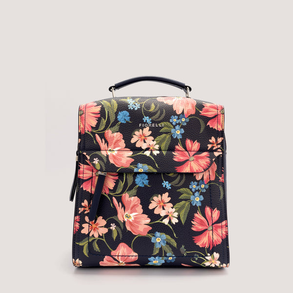 Midnight Florla Navy Blue print mini backpack with adjustable shoulder straps.
