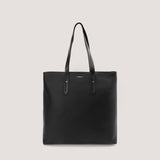 Black structured tote bag with shoulder straps.