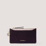 Burgundy, black and white cardholder with zipped coin pocket.