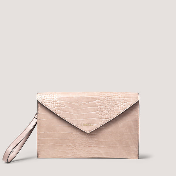 Ophelia is an elegant envelope style which is classic yet practical, in a new dusky pink croc finish. 