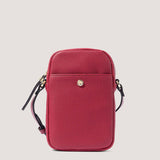 Red phone crossbody bag with card slots.