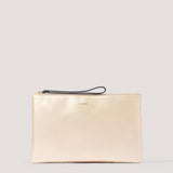 Gold pouch with an elegant wrist strap.