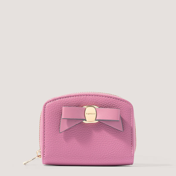 Pink small purse with pebbled finish.