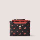 Scattered heart print bifold wallet with detachable cardholder.