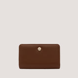 Teak bifold purse with branded hardware.