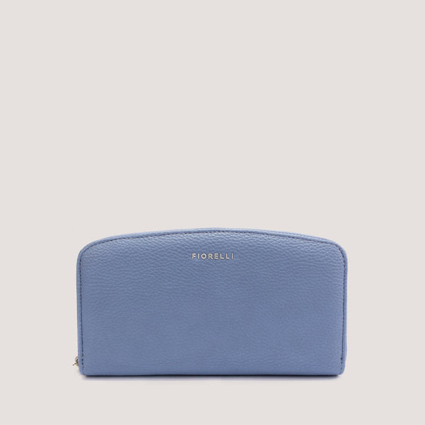Cornflower Blue purse with multiple compartments.